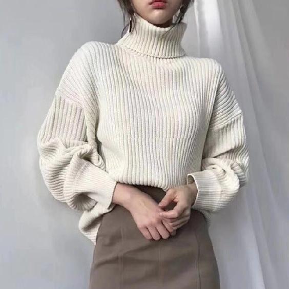 Ravora Paris™ | Luxe Pull à col roulé et à manches ballon