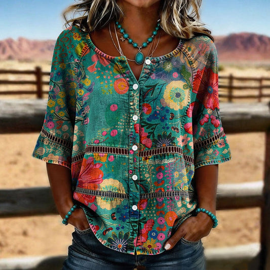 Ravora Paris™ | Blouse Vintage À Imprimé Floral