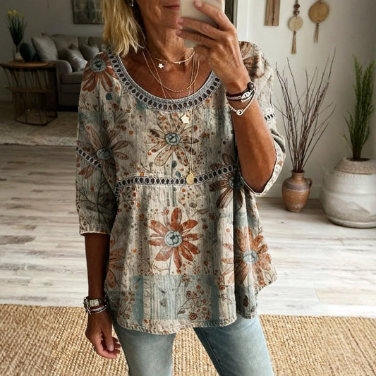 Ravora Paris™ | Blouse Vintage À Imprimé Floral