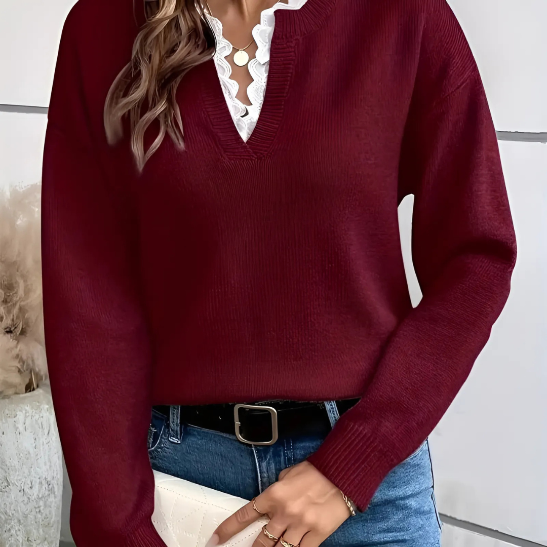 Ravora Paris™ | Pull Col Dentelle Élégant